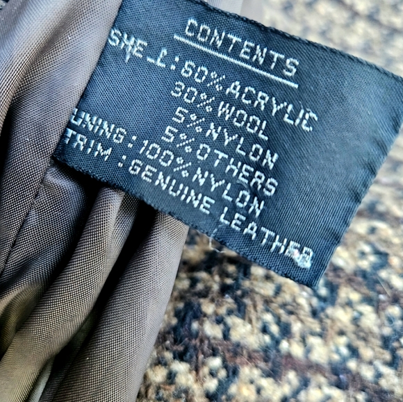 Vintage Coat 1980's Full Length Wool Leather Retro Warm Heavy Cozy Cute Comfy L - Picture 3 of 12